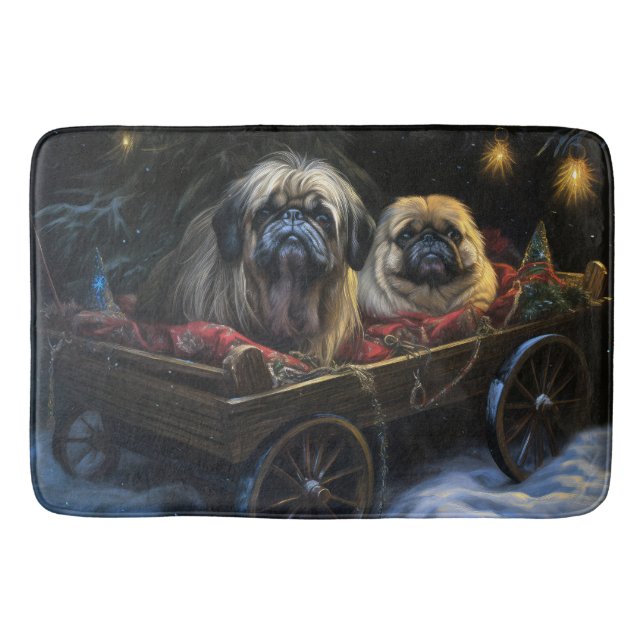 Pekingese Snowy Sleigh Christmas Decor  Bath Mat (Front)