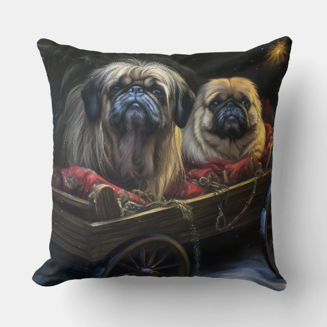 Pekingese Snowy Sleigh Christmas Decor  Cushion (Front)