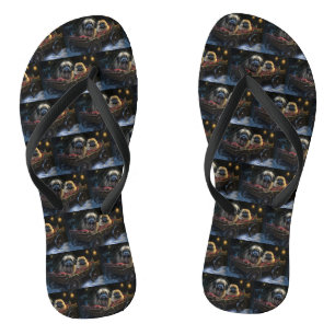 Pekingese Snowy Sleigh Christmas Decor Flip Flops