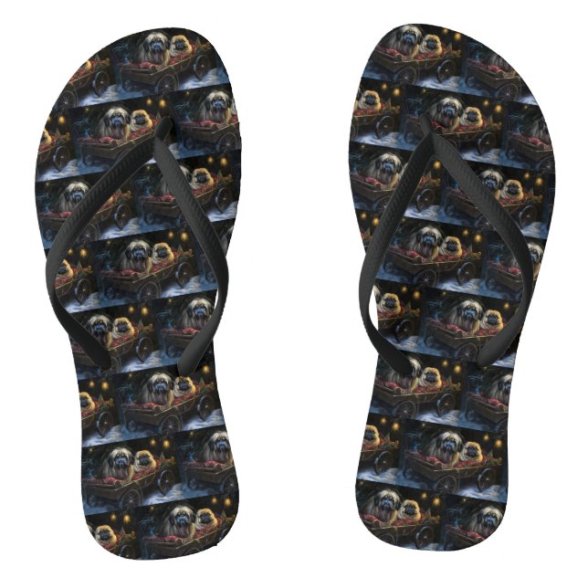 Pekingese Snowy Sleigh Christmas Decor  Flip Flops (Footbed)