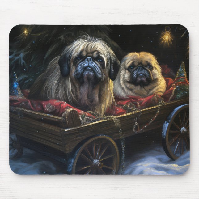 Pekingese Snowy Sleigh Christmas Decor  Mouse Mat (Front)