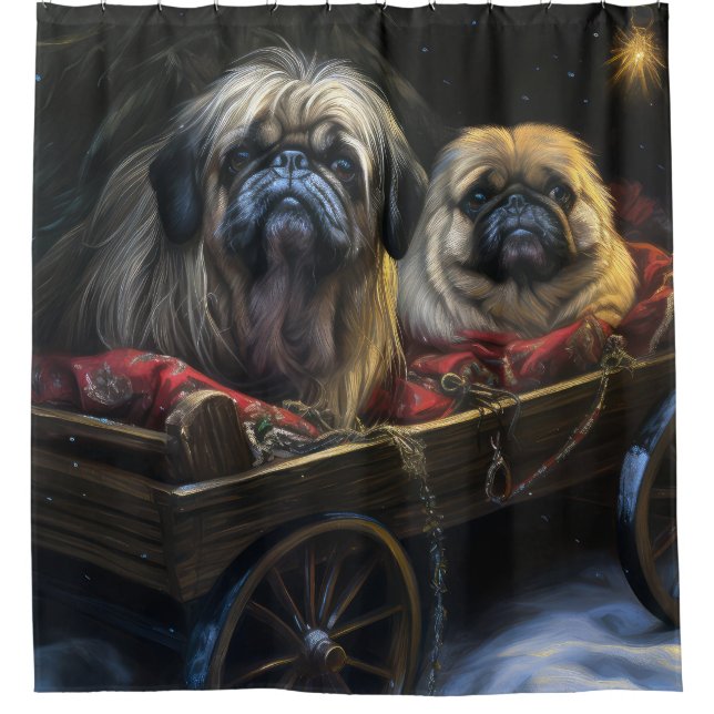 Pekingese Snowy Sleigh Christmas Decor  Shower Curtain (Front)