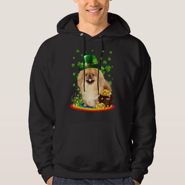 Pekingese St Patricks Day Irish Shamrock Dog Loves Hoodie (Front)