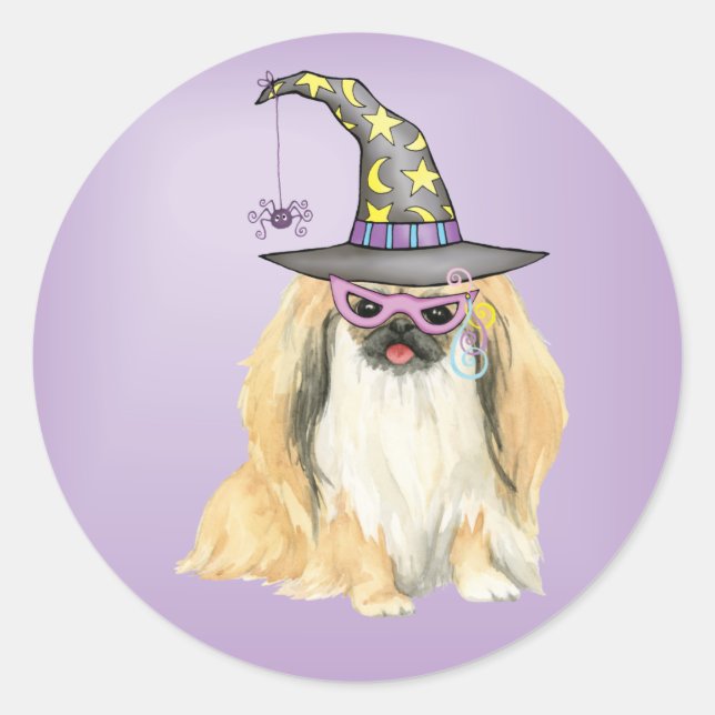 Pekingese Witch Star Sticker (Front)