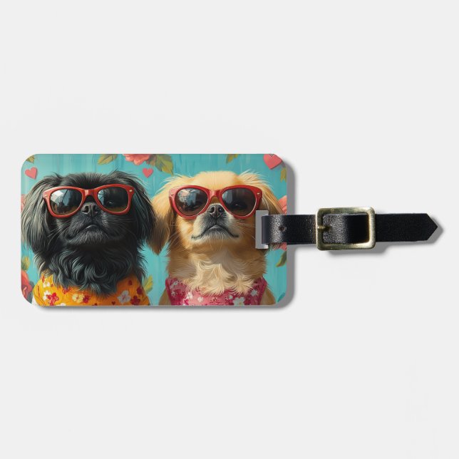  Pekingese With Heart Roses Valentine's Day Luggage Tag (Front Horizontal)