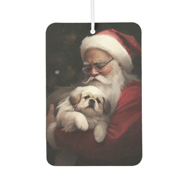 Pekingese With Santa Claus Festive Christmas Car Air Freshener (Front)