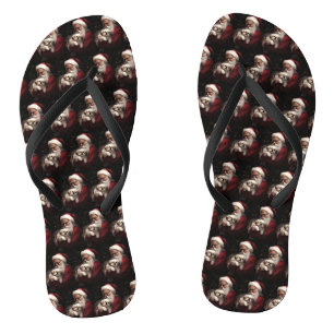 Pekingese With Santa Claus Festive Christmas Flip Flops