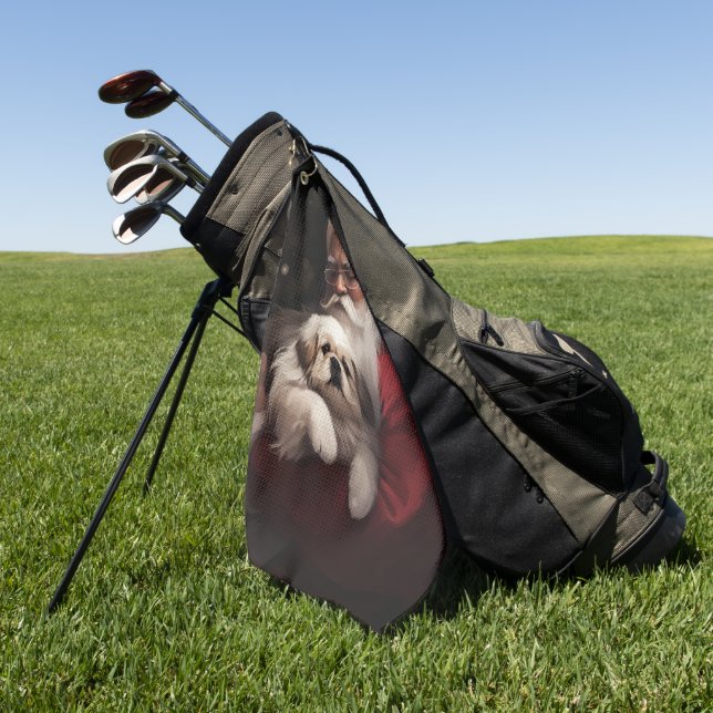 Pekingese With Santa Claus Festive Christmas Golf Towel (Green)