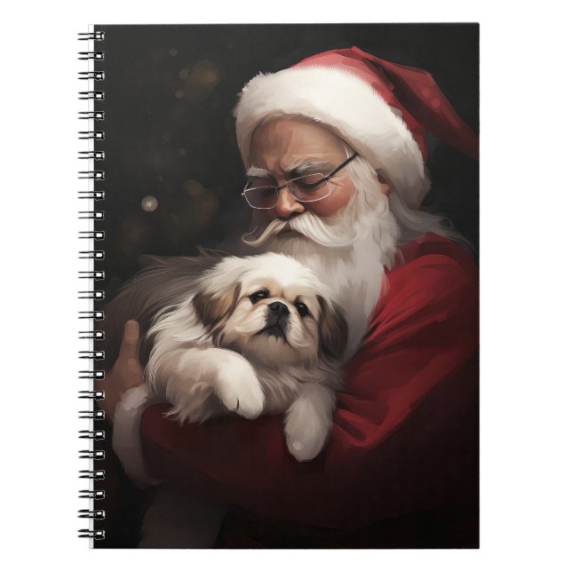 Pekingese With Santa Claus Festive Christmas Notebook (Front)