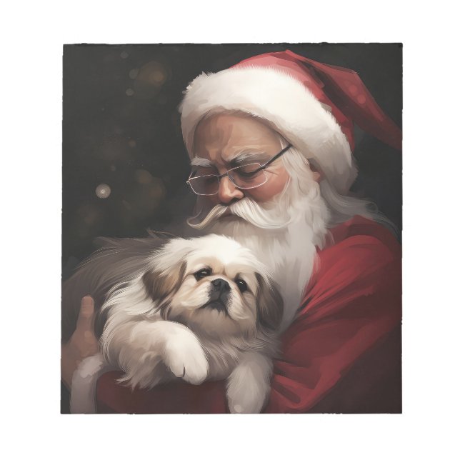 Pekingese With Santa Claus Festive Christmas Notepad (Front)