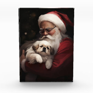 Pekingese With Santa Claus Festive Christmas Photo Block