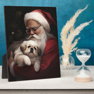 Pekingese With Santa Claus Festive Christmas Plaque