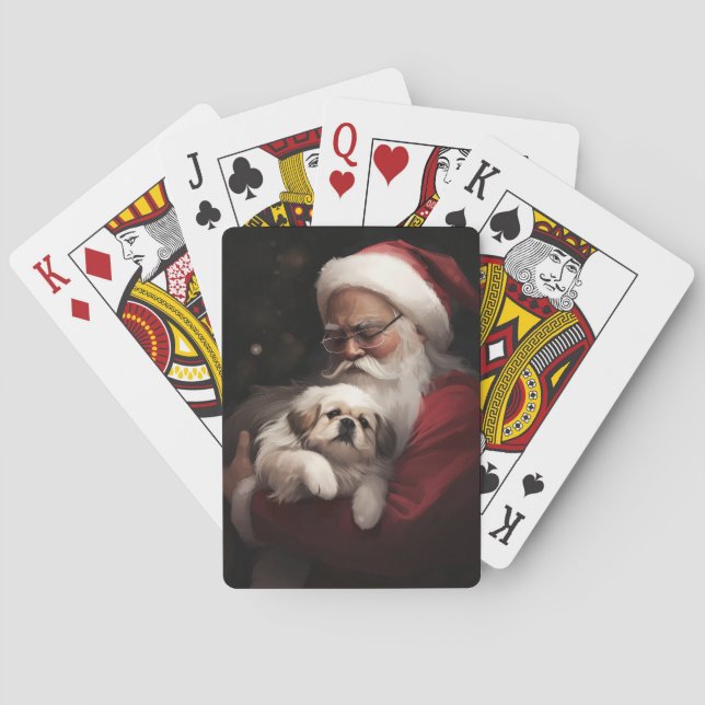 Pekingese With Santa Claus Festive Christmas Playing Cards (Back)