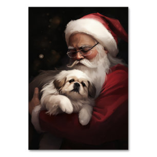 Pekingese With Santa Claus Festive Christmas Table Number