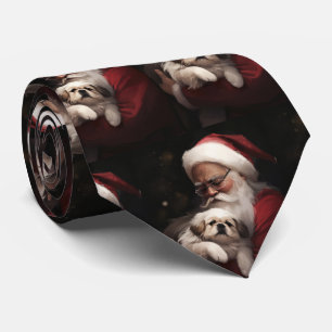 Pekingese With Santa Claus Festive Christmas Tie