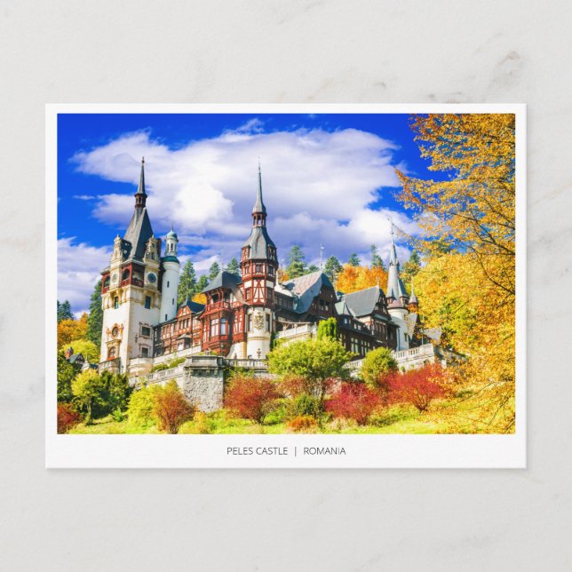 Peles Castle, Romania famous autumn landscape Holiday Postcard (Front)