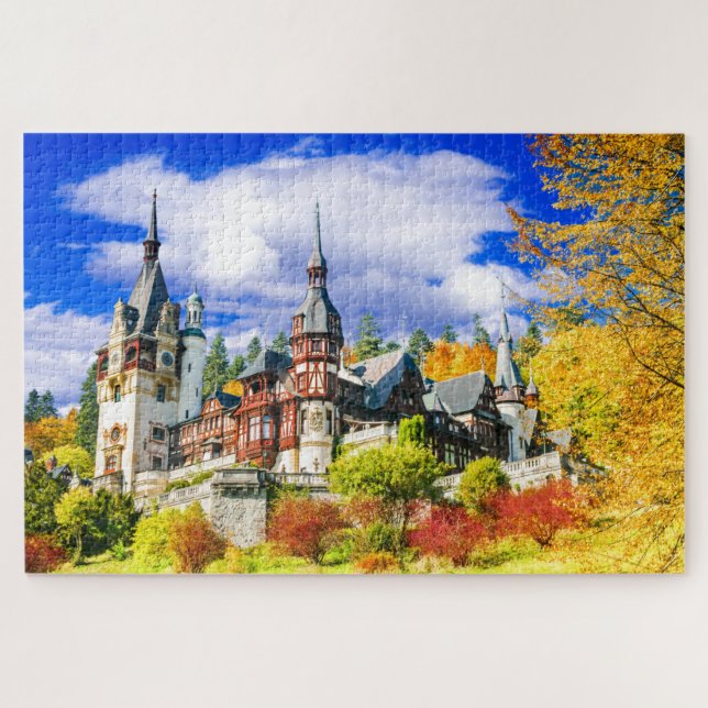 Peles Castle, Romania famous autumn landscape Jigsaw Puzzle (Horizontal)
