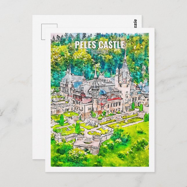 Peles Castle Romania Famous Travel Watercolor Postcard (Front/Back)