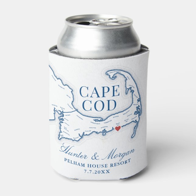 Pelham House Resort Wedding Favour Cape Cod Map Can Cooler (Can Front)