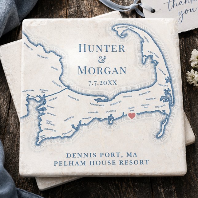 Pelham House Resort Wedding Favour Cape Cod Map Stone Coaster (Pelham House Resort Wedding Favor Cape Cod Map Stone Coaster Gift by Coastal Map Designs)