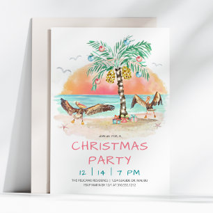 Pelican and Palm Tree Beach Christmas Party  Invitation