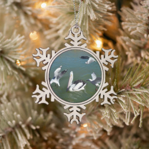 Pelican And The  Gate Crashers,  Snowflake Pewter Christmas Ornament