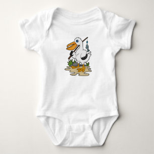 Pelican as Fisher with Fishing rod & Fish Baby Bodysuit