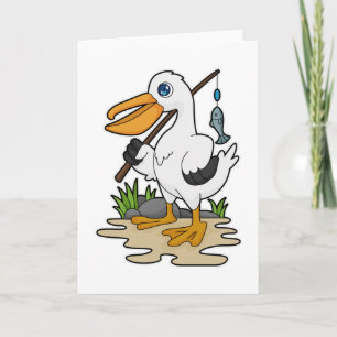 Pelican as Fisher with Fishing rod & Fish Card