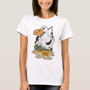 Pelican as Fisher with Fishing rod & Fish T-Shirt