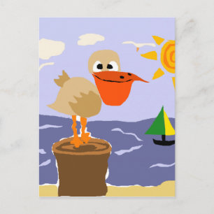 Pelican at the Beach Art Postcard