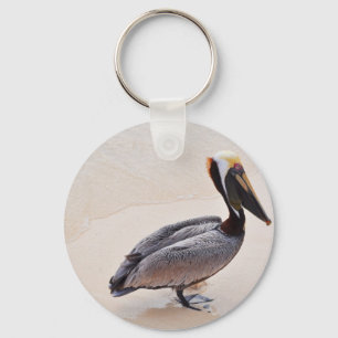 Pelican at the beach key ring