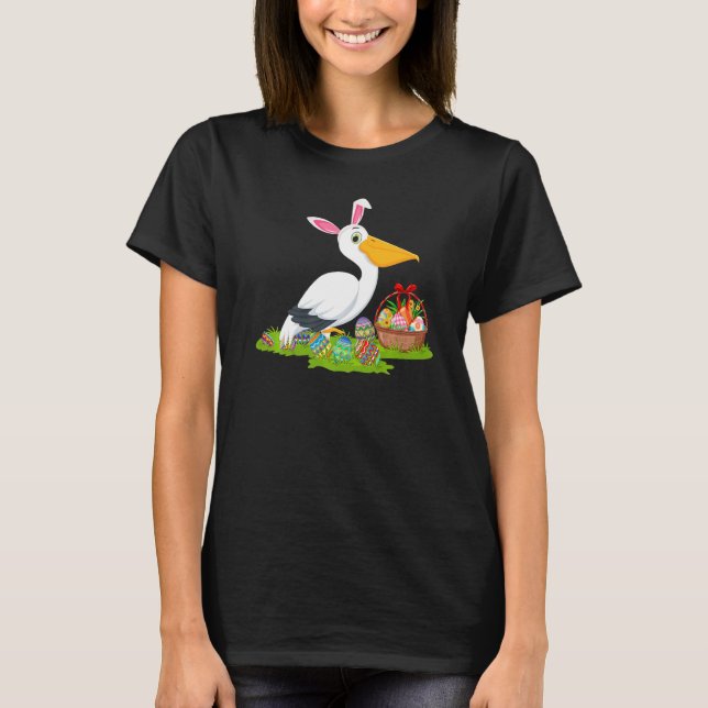 Pelican Bird Easter Egg Hunting Bunny Pelican East T-Shirt (Front)