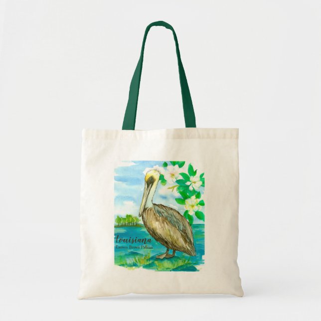 Pelican Bird Lake Ponchetrain Watercolor Tote Bag (Front)