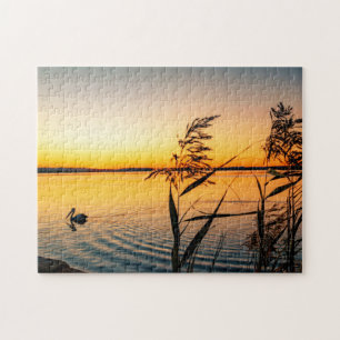Pelican Bird Lake Water Plants Landscape Scene Jigsaw Puzzle