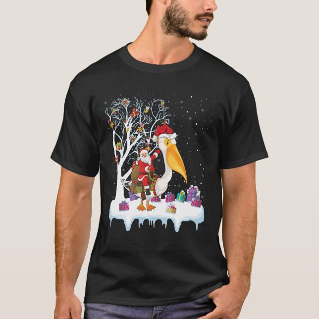 Pelican Bird Lover Xmas Gift Santa Riding Pelican T-Shirt (Front)