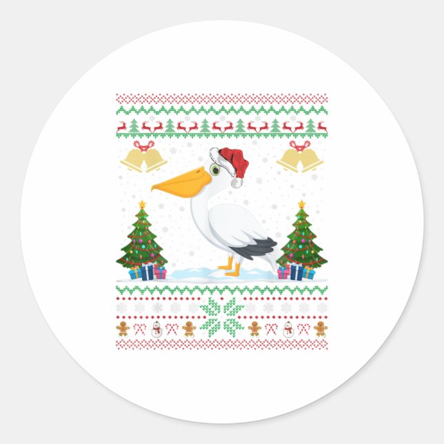 Pelican Bird Lover Xmas Gift Ugly Pelica Classic Round Sticker (Front)