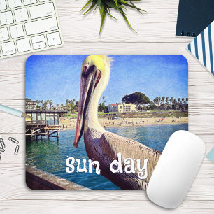 Pelican Bird Ocean Beach Pier Photo Sun Day Mouse Mat