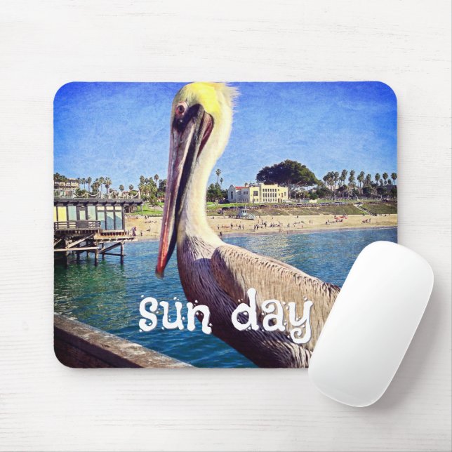 Pelican Bird Ocean Beach Pier Photo Sun Day Mouse Mat (With Mouse)