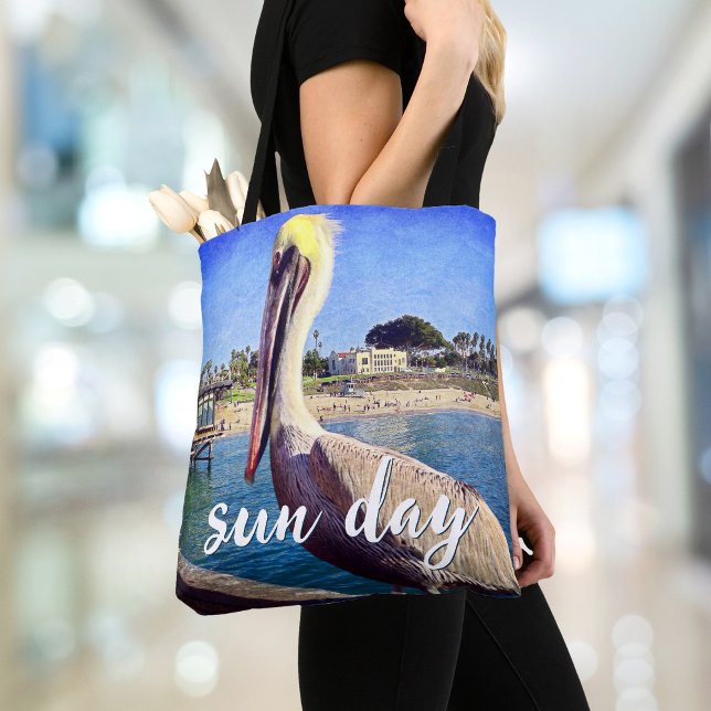 Pelican Bird Ocean Beach Pier Photo Sun Day Quote Tote Bag (Creator Uploaded)