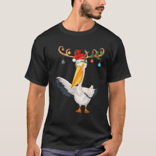 Pelican Bird Xmas Gift Reindeer Santa Hat Pelican  T-Shirt