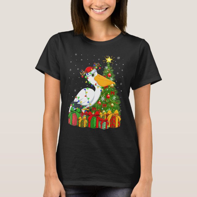 Pelican Bird   Xmas Holiday Santa Pelican Christma T-Shirt (Front)