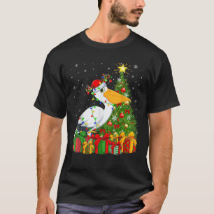 Pelican Bird Xmas Tree Lighting Santa Hat Pelican  T-Shirt
