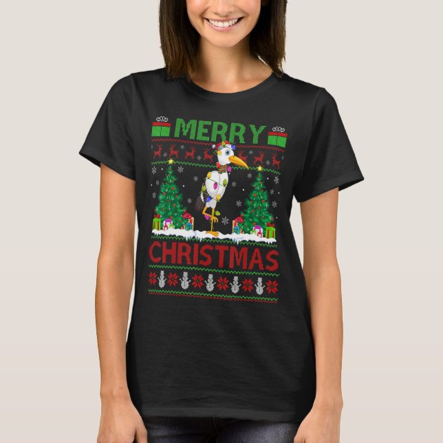 Pelican Bird   Xmas Tree Ugly Santa Pelican Christ T-Shirt (Front)