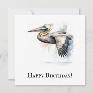 Pelican Birthday Watercolor Coastal Bird Card