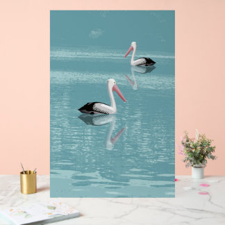 Pelican Couple Paddling on Calm Aqua Water Acrylic Sign