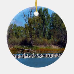 Pelican Fishing Frenzy, Ceramic Tree Decoration