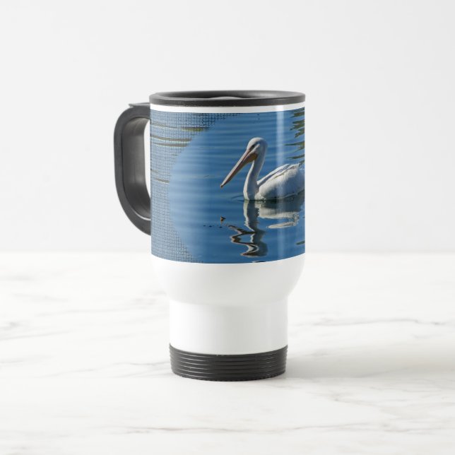 Pelican Floating Calm Blue Water Large Wild Bird Travel Mug (Front Left)