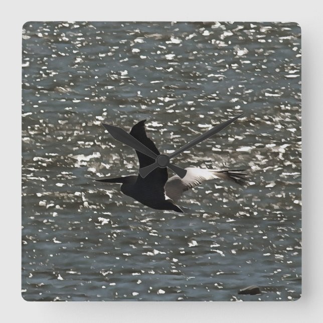 Pelican Flying Over Shimmering Lake Bafa Square Wall Clock (Front)