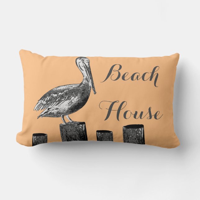 Pelican Illustration Beach House Lumbar Cushion (Front)
