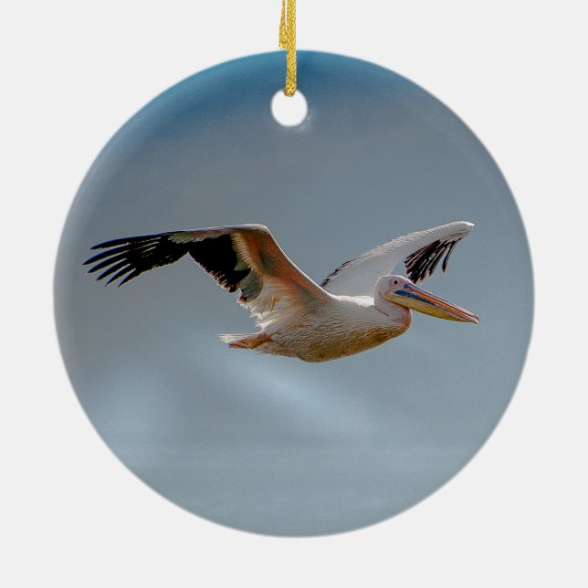 Pelican in Flight Ceramic Tree Decoration (Back)